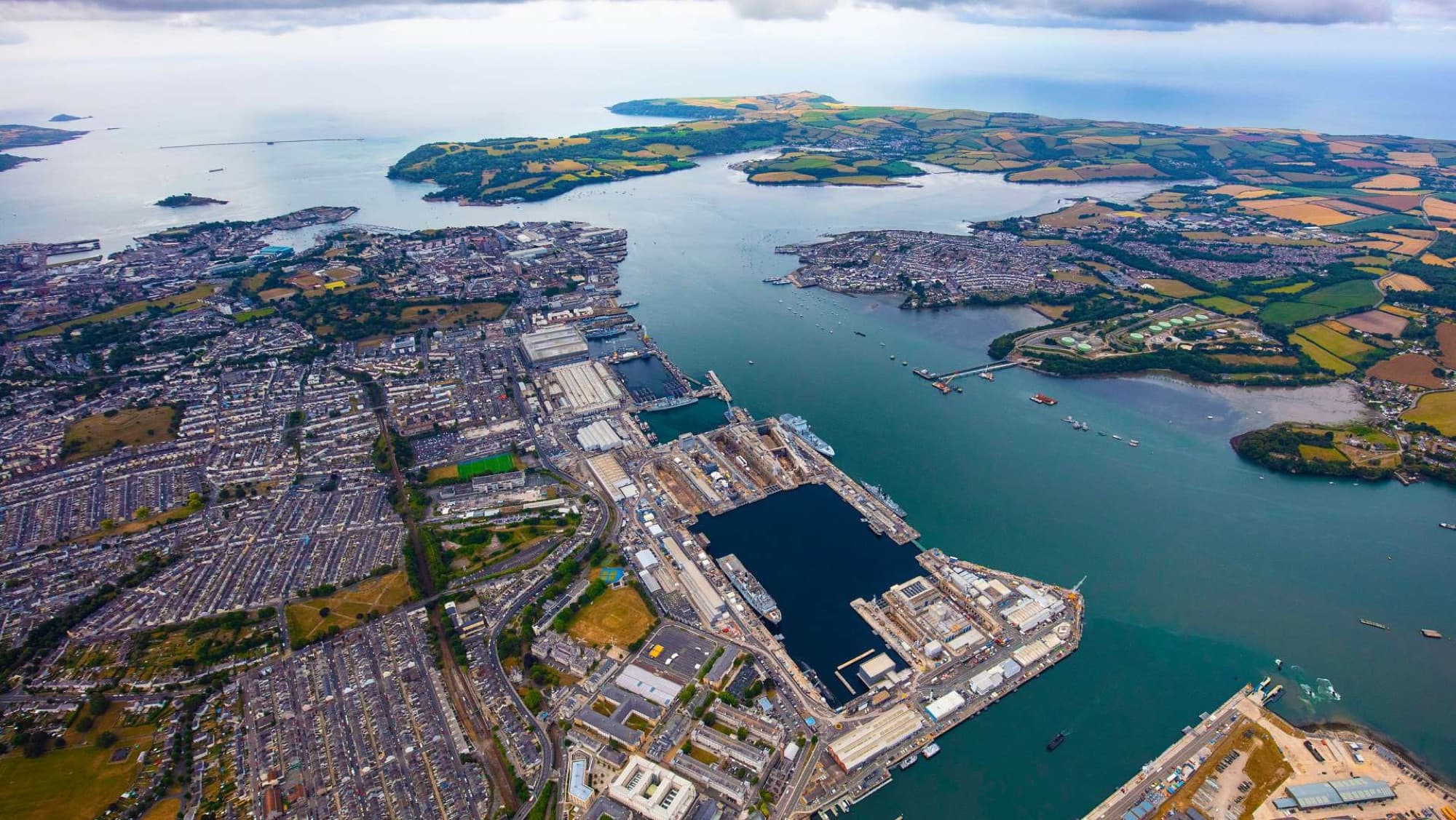 Aerial view of Plymouth and its naval dockyard, the cover of the Kier Annual Report 2026